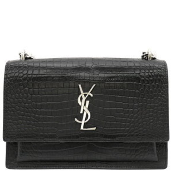 Saint Laurent Shoulder Bag Sunset Medium Calf Black W Chain - Picture 1 of 14